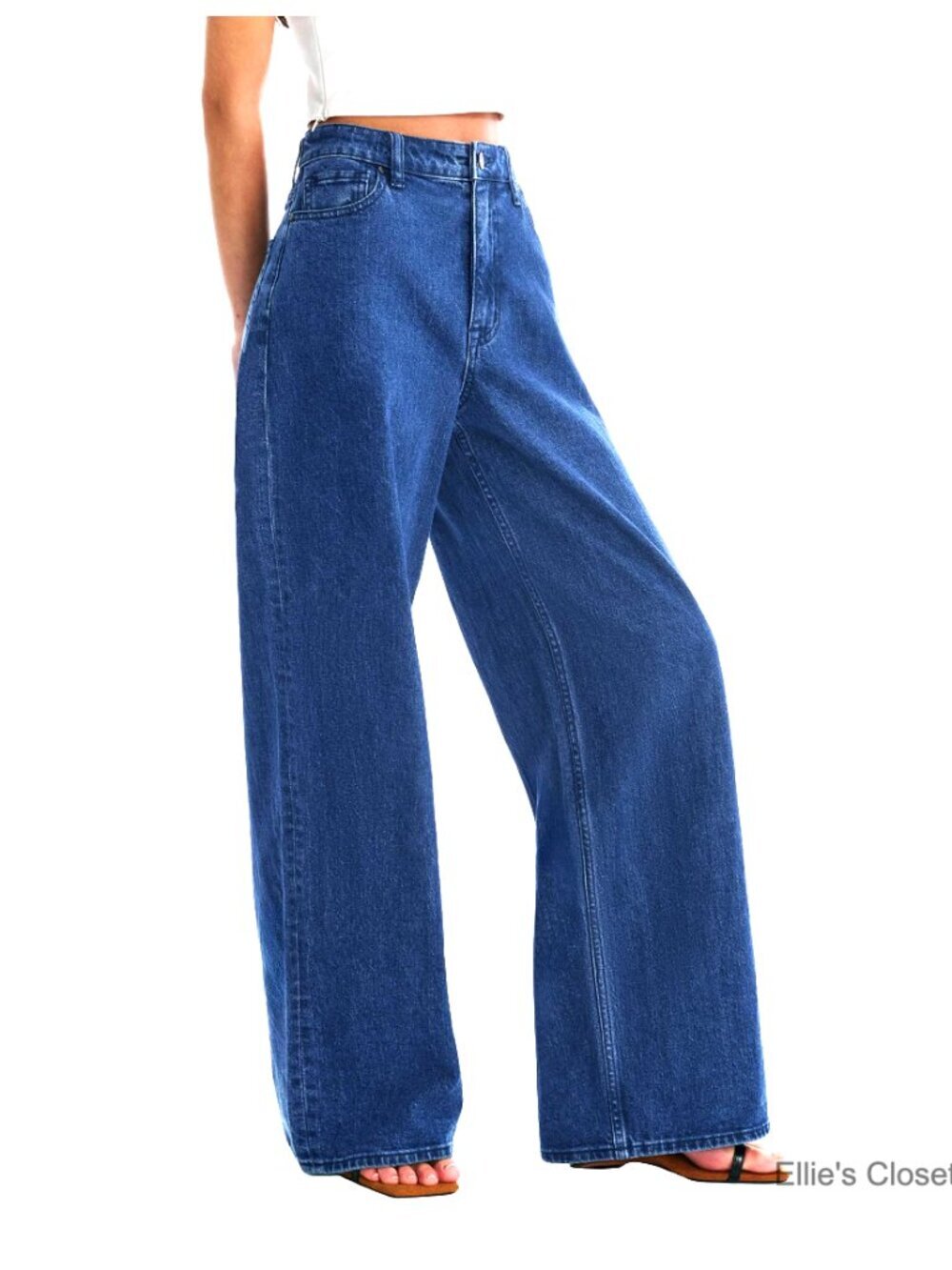 Wide Leg Baggy Jeans High Waisted Adjustable Snap Waist Y2K Casual Trendy